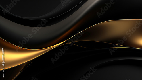 Luxury abstract black and gold 3d dark wavy background. Generative AI