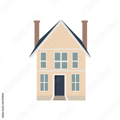 Old house with two chimneys, vector flat illustration