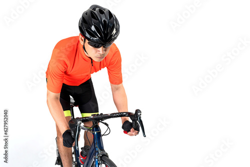 Cyclist with helmet and sunglasses riding a bicycle