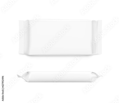 Blank flow package bag mockup. Vector illustration can look great on any background. Isolated on white background. Perfect for your product. EPS10.