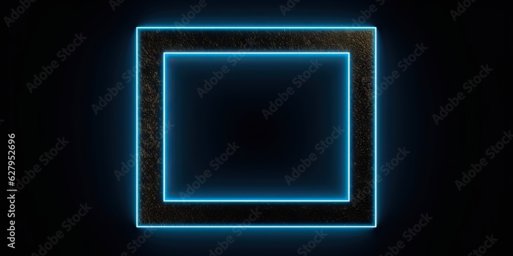 Electric Blue Glow. Abstract Square Frame on Black Background. Generative AI illustrations Electric Blue Glow. Abstract Square Frame on Black Background. Generative AI illustrations