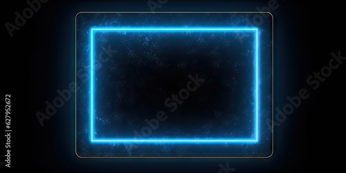 Electric Blue Glow. Abstract Square Frame on Black Background. Generative AI illustrations