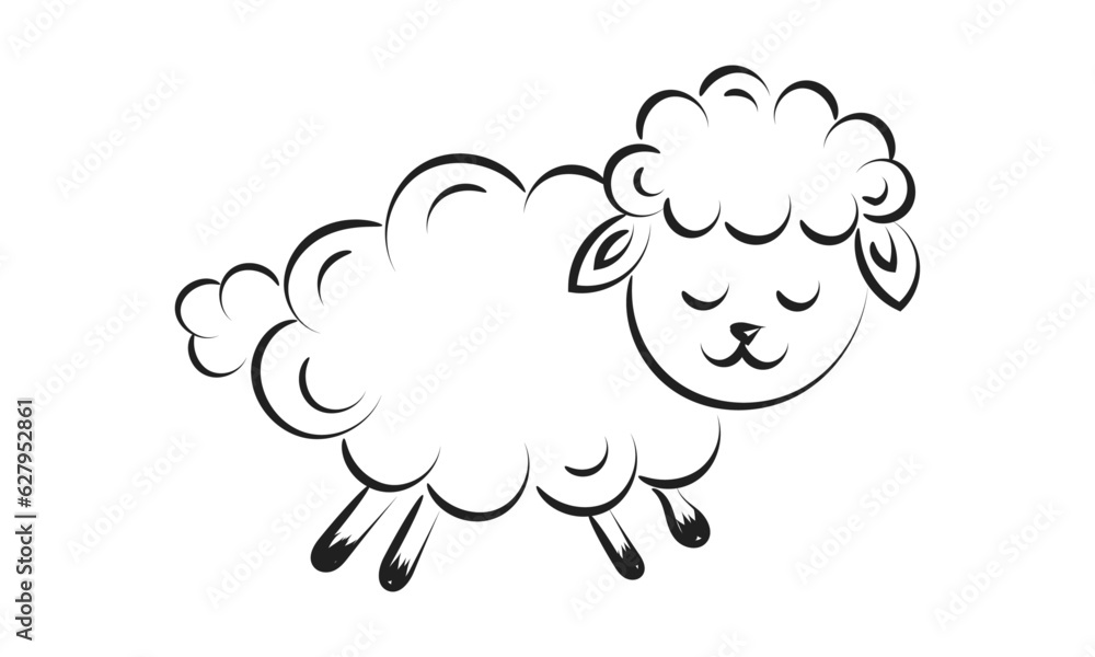 Beautiful cute sheep Line Art. Christian Symbol design for print or use as poster, card, flyer, sticker, tattoo or T Shirt Beautiful cute sheep Line Art. Christian Symbol design for print or use as poster, card, flyer, sticker, tattoo or T Shirt