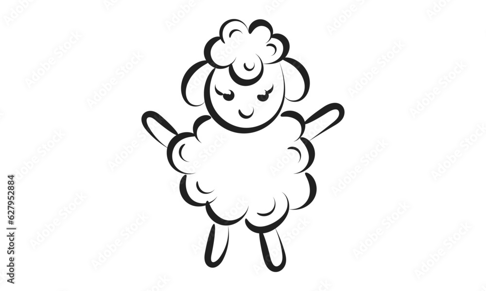 Beautiful cute sheep Line Art. Christian Symbol design for print or use as poster, card, flyer, sticker, tattoo or T Shirt Beautiful cute sheep Line Art. Christian Symbol design for print or use as poster, card, flyer, sticker, tattoo or T Shirt