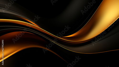 Luxury abstract black and gold 3d dark wavy background. Generative AI