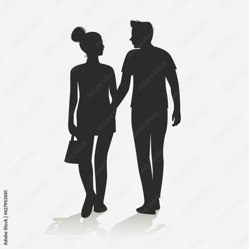 Silhouette of a couple walking while chatting