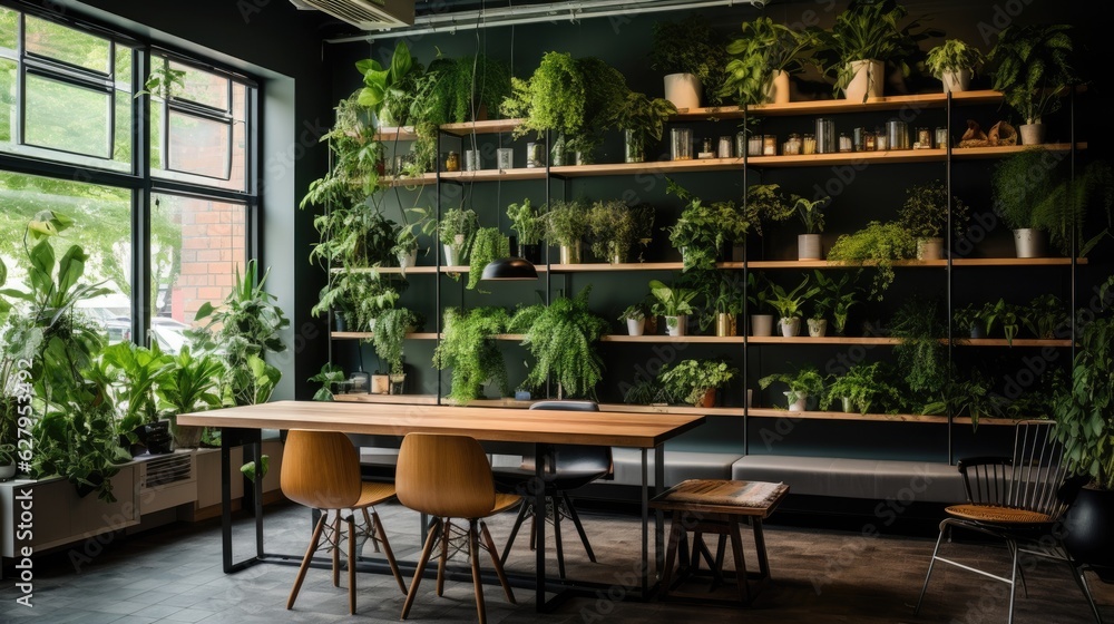 Modern interior with lots of plants. Generative AI Modern interior with lots of plants. Generative AI