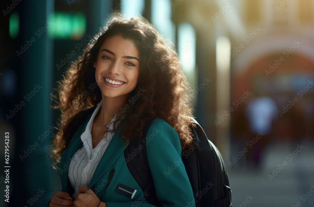 Obraz premium young student holding a backpack, back to school. Generative AI
