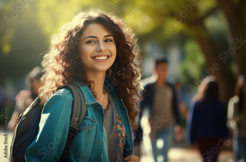 young student holding a backpack, back to school. Generative AI