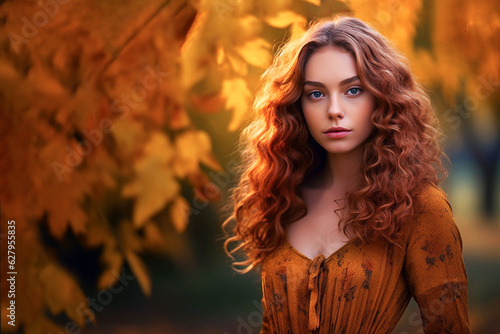 Beautiful young woman in autumn park. Beauty, fashion concept. Selective focus. © Slava