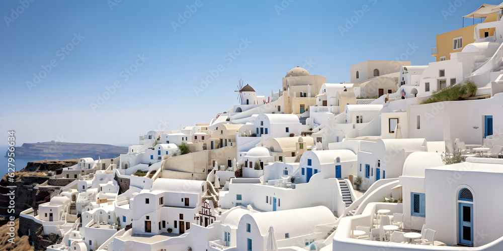 traditional white island village buildings landscape