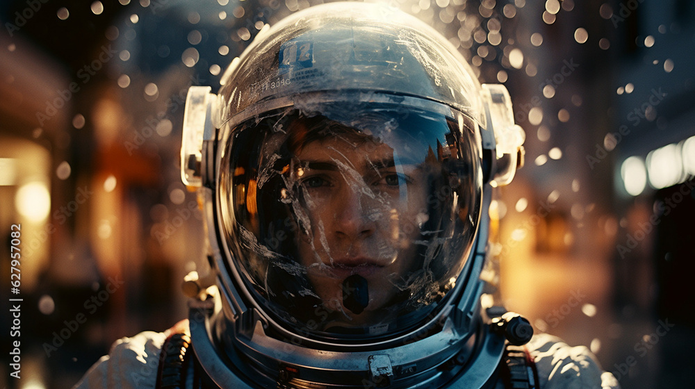 Stellar Intruder: Astronaut in a Parallel Metropolis, Generative AI Stellar Intruder: Astronaut in a Parallel Metropolis, Generative AI