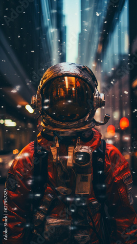 AstInterdimensional Journeys: Astronauts in Space Suits Amid Parallel City Realms, generative ai © Adolfo Perez Design