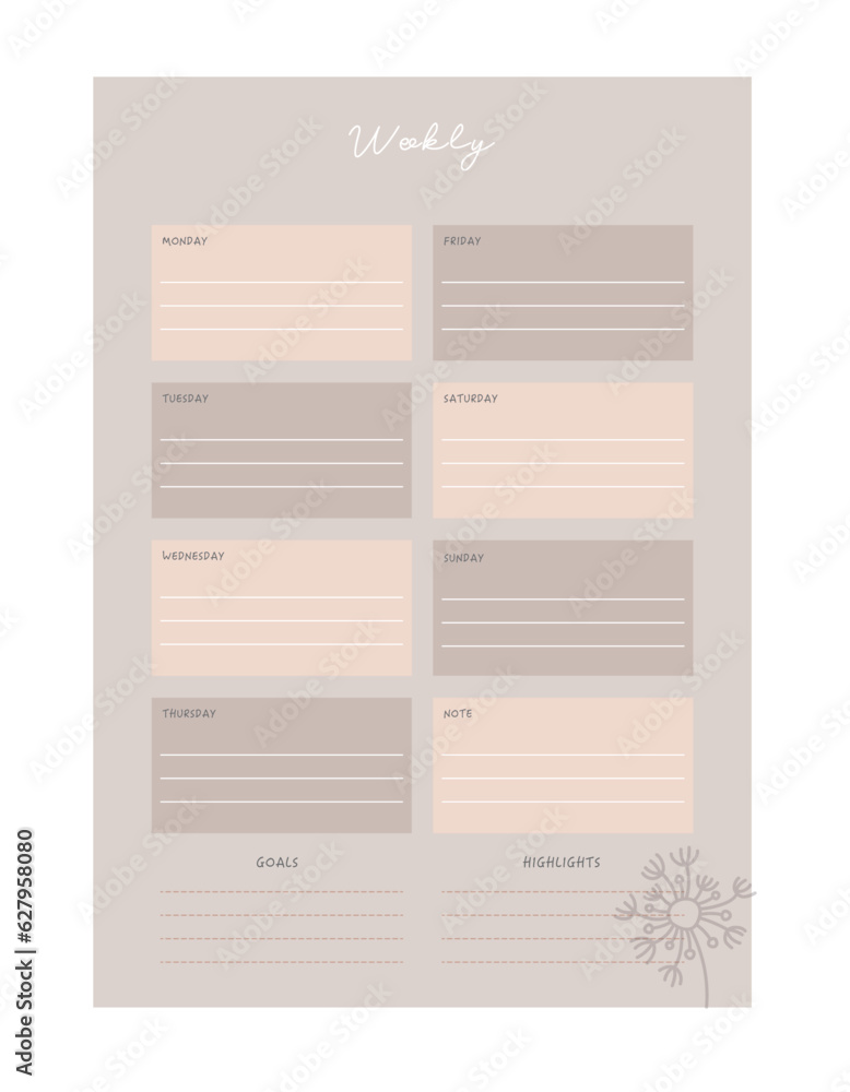 Weekly check planner. Minimalist planner template set. Vector illustration. Weekly check planner. Minimalist planner template set. Vector illustration.
