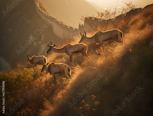 antelopes  in the morning in mountains © QuanSheng