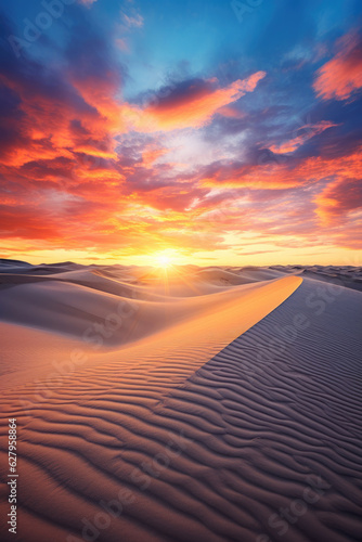 Sunset at the dune beach. Generative AI