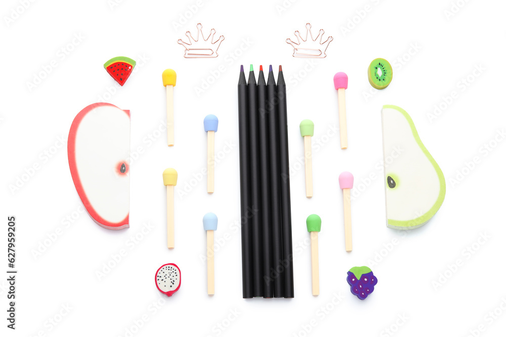 Different school stationery on white background Different school stationery on white background
