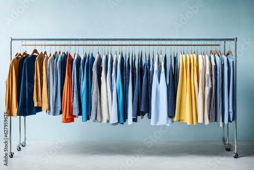 wardrobe with clothes hanging in the hanger background AI GENERATED 