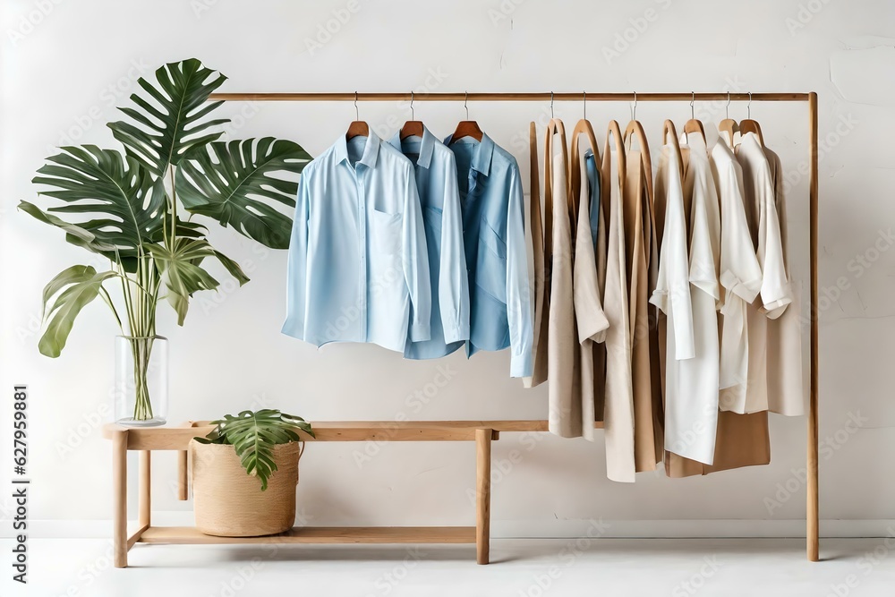 wardrobe with clothes hanging in the hanger background AI GENERATED 