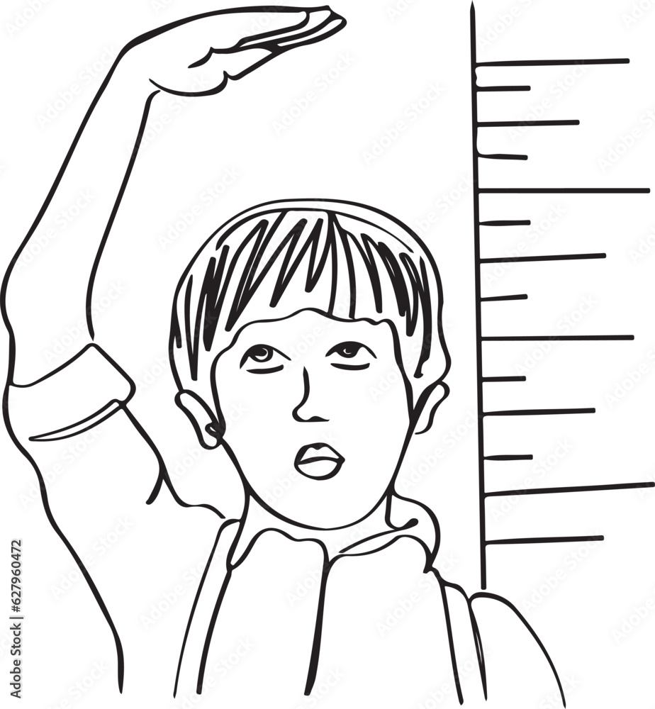 Cartoon Sketch Illustration Height Measurement for Worried Teen