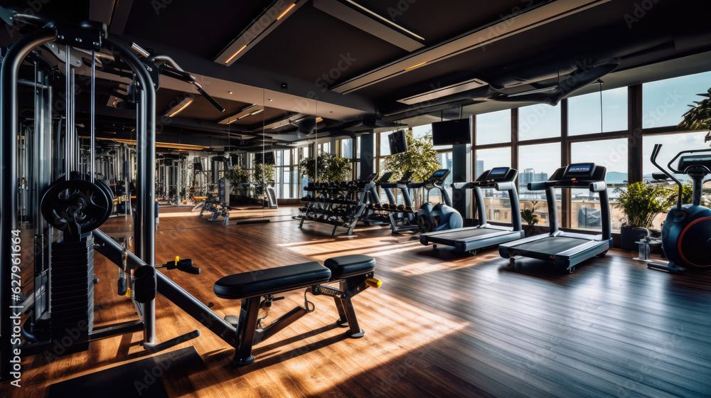 A well-equipped gym centered around fitness and wellness. Generative AI A well-equipped gym centered around fitness and wellness. Generative AI