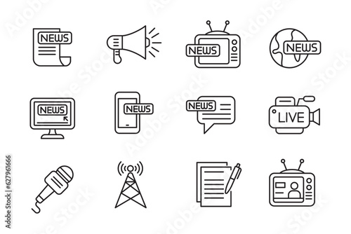 Set of news icons in linear style isolated on white background