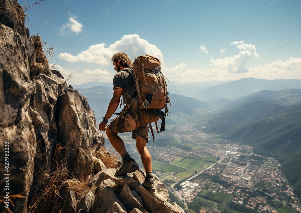 Summit Conqueror: A Fearless Climber Ascending the Rocky Mountain Cliff. Generative Ai Summit Conqueror: A Fearless Climber Ascending the Rocky Mountain Cliff. Generative Ai