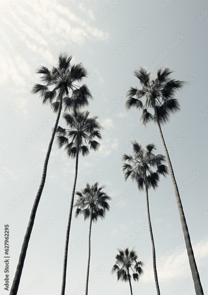 Fototapeta premium Minimalistic image of majestic Palm Trees Against the Clear Blue Sky. Generative Ai