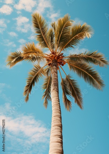 Minimalistic image of majestic Palm Trees Against the Clear Blue Sky. Generative Ai