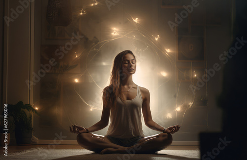 beautiful woman does yoga and meditation  generative AI