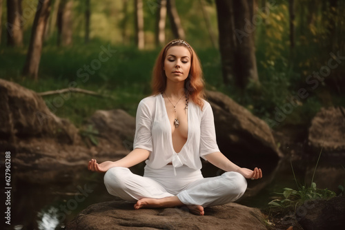 beautiful woman does yoga and meditation, generative AI