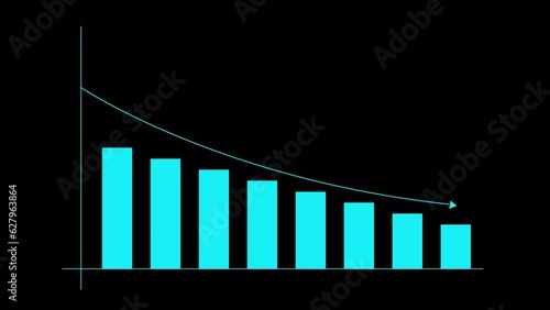 Falling Chart with Arrow Animation, Negative Trend, Decline Bar Chart of Economy, Transparent, Alpha Channel