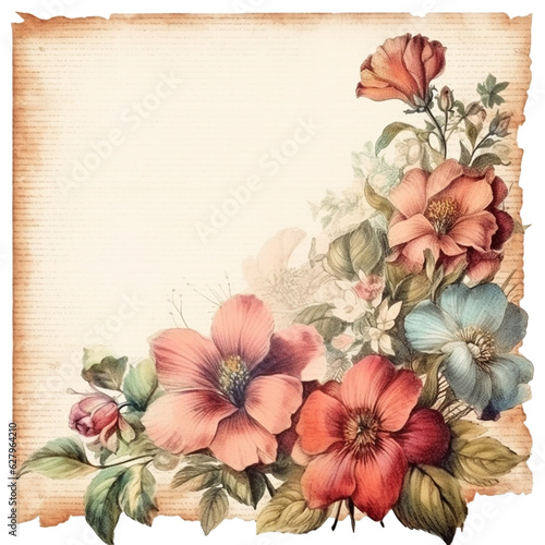 Old paper with flowers  vintage illustration