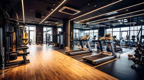 A well-equipped gym centered around fitness and wellness. Generative AI