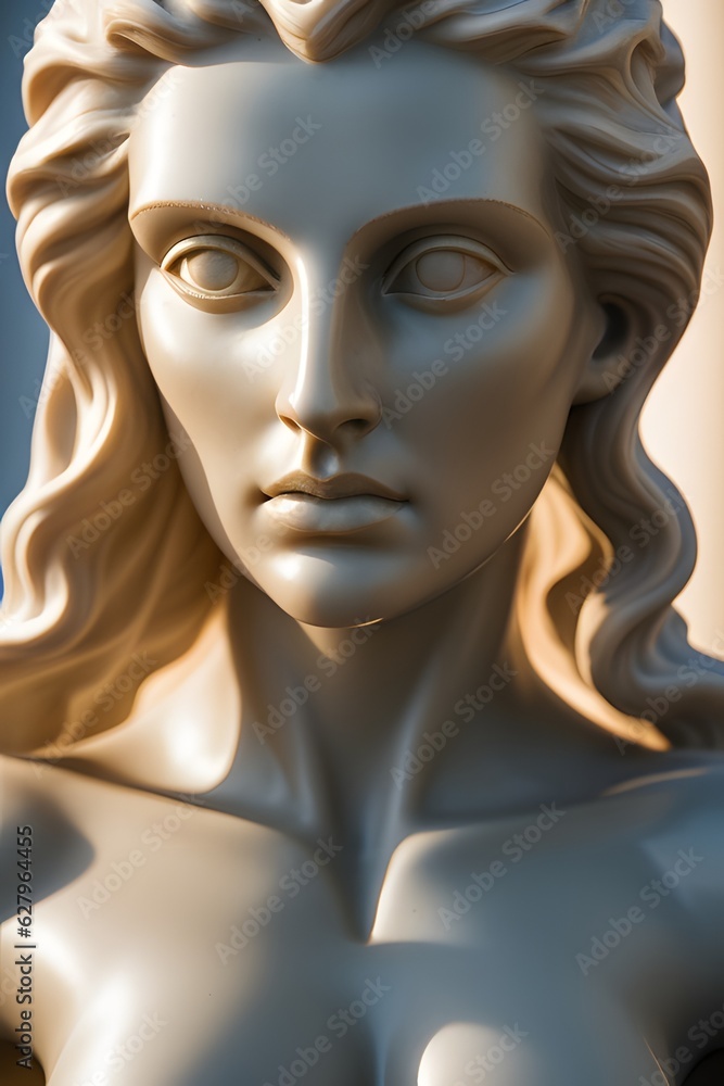 Marble statue of a young woman. Generative AI illustration.