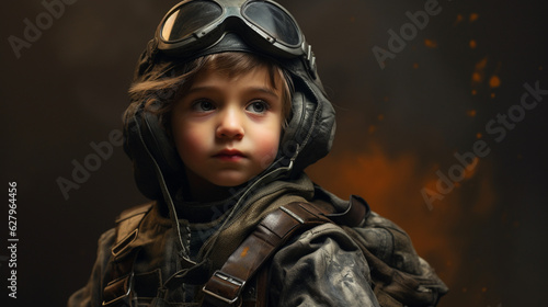 baby bopper: world war II era toddler dressed as fighter pilot, Generative AI photo