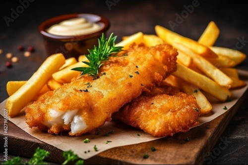 Delicious breaded fish and chips 
