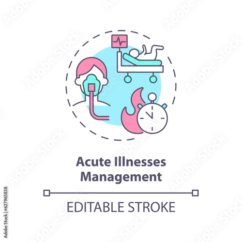 Acute illnesses management concept icon. Child injury. Operating room. Pain relief. Rapid response. Urgent care abstract idea thin line illustration. Isolated outline drawing. Editable stroke