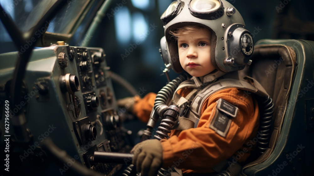From Playtime to Heroics: Children as Fighter Pilots, Generative AI - obrazy, fototapety, plakaty 