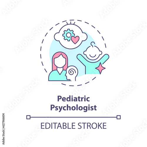 Pediatric psychologist concept icon. Mental health. Well being. Child therapist. Emotional wellness. Childcare hospital abstract idea thin line illustration. Isolated outline drawing. Editable stroke