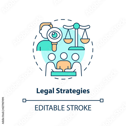 Editable legal strategies icon concept, isolated vector, lobbying government thin line illustration.