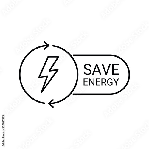 minimal linear black save energy icon. concept of abstract electricity supply banner or utilities bill pictogram. simple trend modern efficiency logotype graphic design element isolated on white