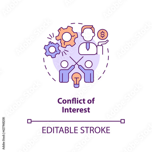 Editable conflict of interest icon concept, isolated vector, lobbying government thin line illustration.