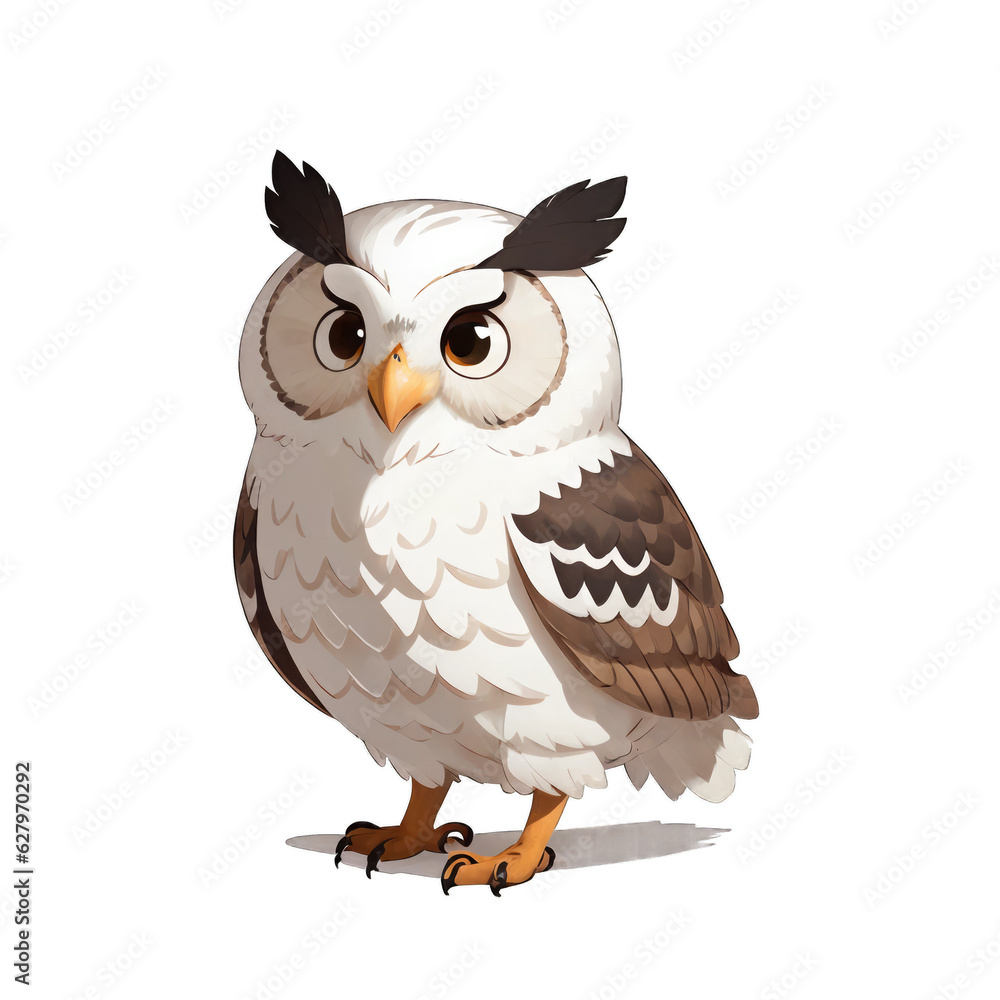 Naklejka premium Cute cartoon owl isolated with no background. Illustration for children of a bird.