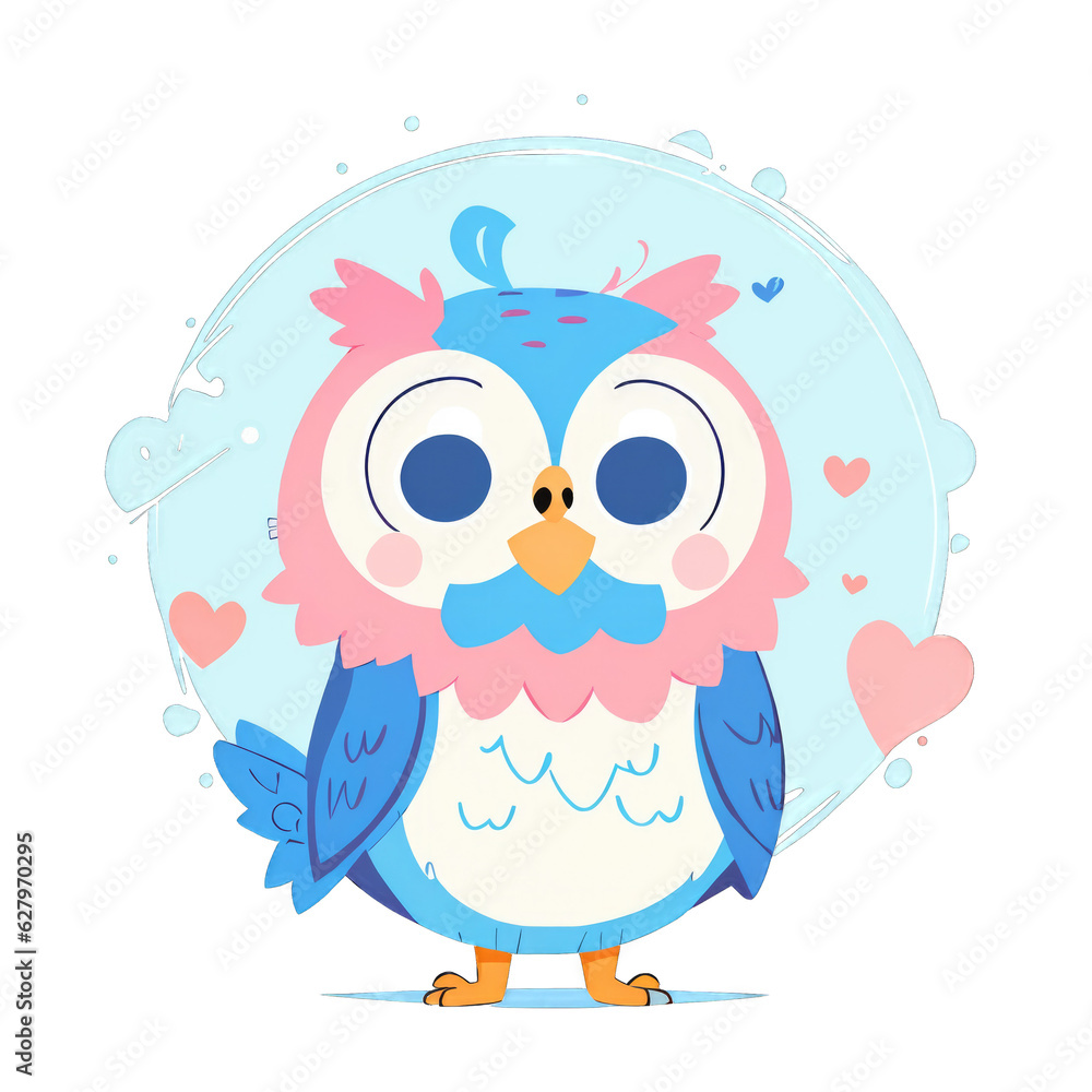 Cute cartoon owl isolated with no background. Illustration for children of a bird.