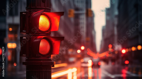 Red traffic light at night