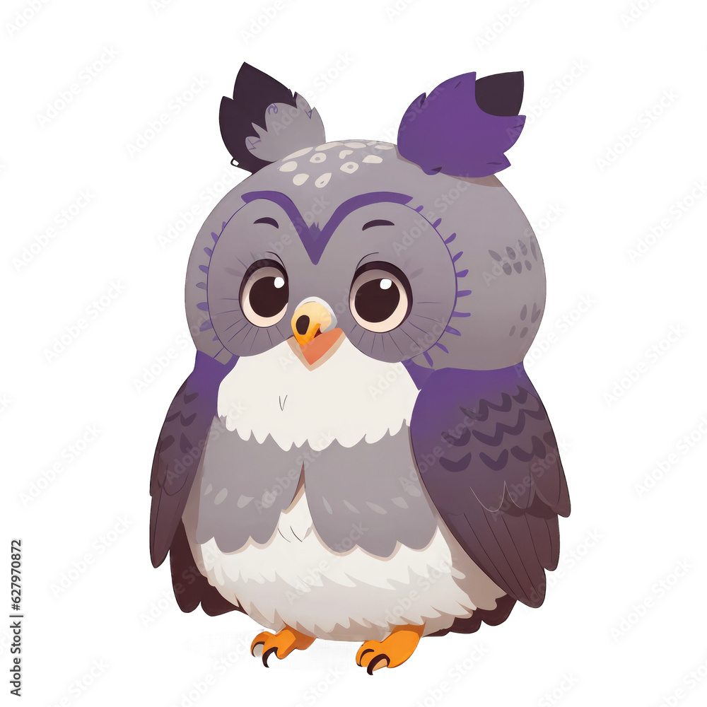 Obraz premium Cute cartoon owl isolated with no background. Illustration for children of a bird.