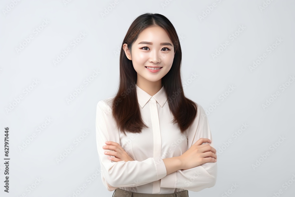 young asian businesswoman crossing arms for presentation isolated, young successful businesswoman. Generative AI young asian businesswoman crossing arms for presentation isolated, young successful businesswoman. Generative AI