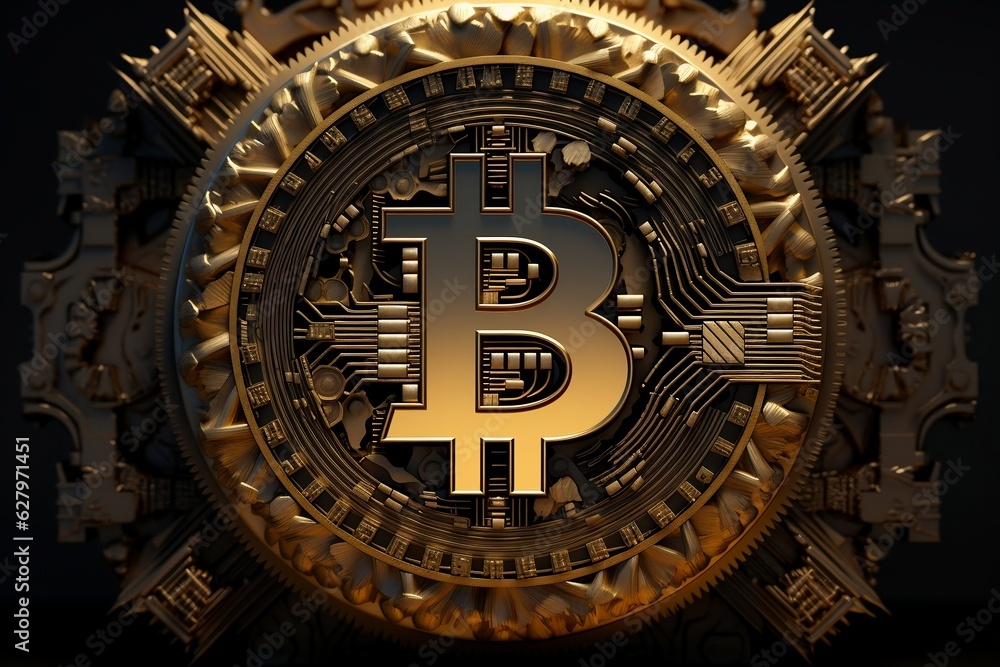 Bitcoin Sign on Black Background. AI
