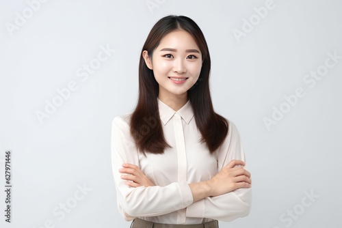 young asian businesswoman crossing arms for presentation isolated, young successful businesswoman. Generative AI